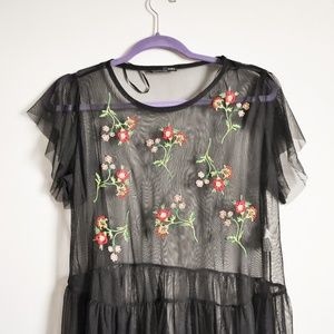 Transparent Black dress embroidery for women